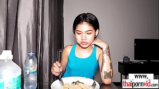 Teeny-weeny closely-knit titted mediocre Thai teen Namtam feeding her hungry asian pussy